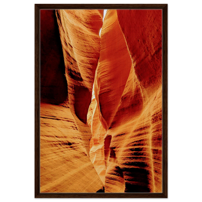 Sunlit sandstone walls inside a dramatic Arizona slot canyon landscape photograph printed as premium canvas wall art.