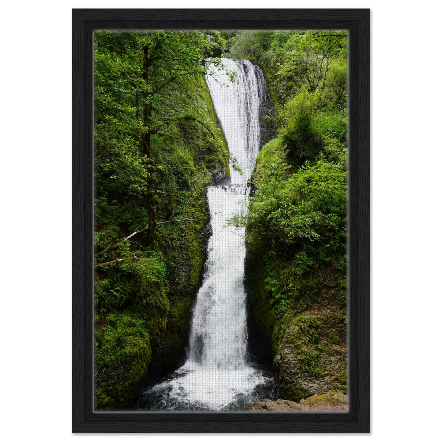 Bridal Veil Falls flowing through mossy green forest as canvas wall art.