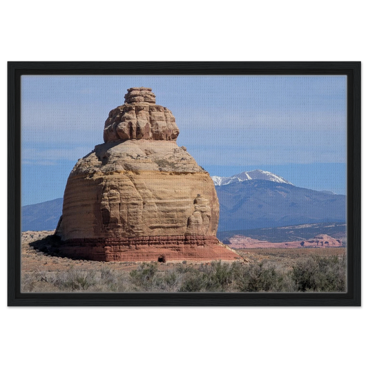 Church Rock near Monticello Utah with distant mountains as Southwest canvas wall art.