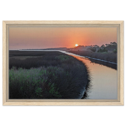 Golden sunset reflecting across a quiet coastal marsh waterway captured as premium landscape wall art.