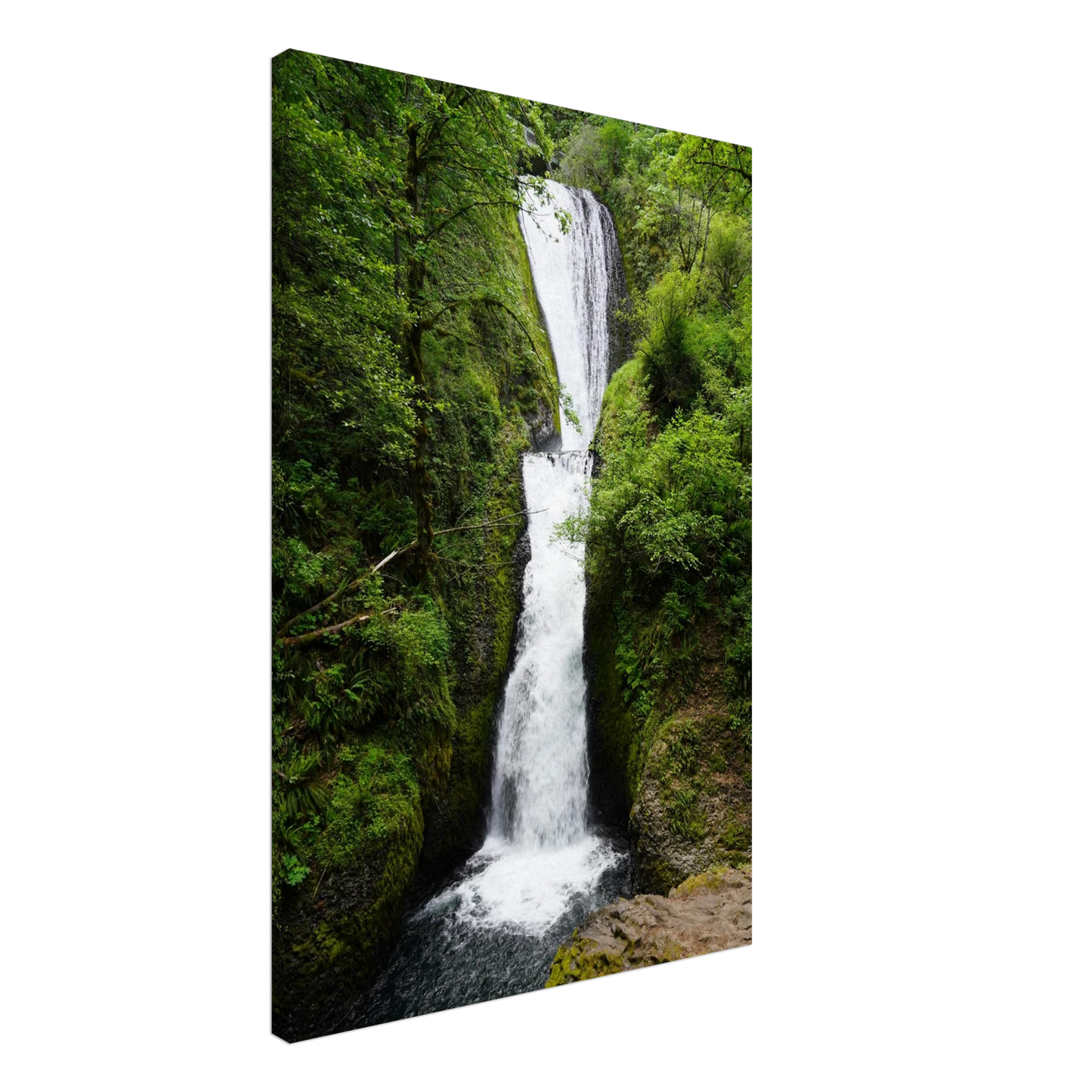 Bridal Veil Falls flowing through mossy green forest as canvas wall art.
