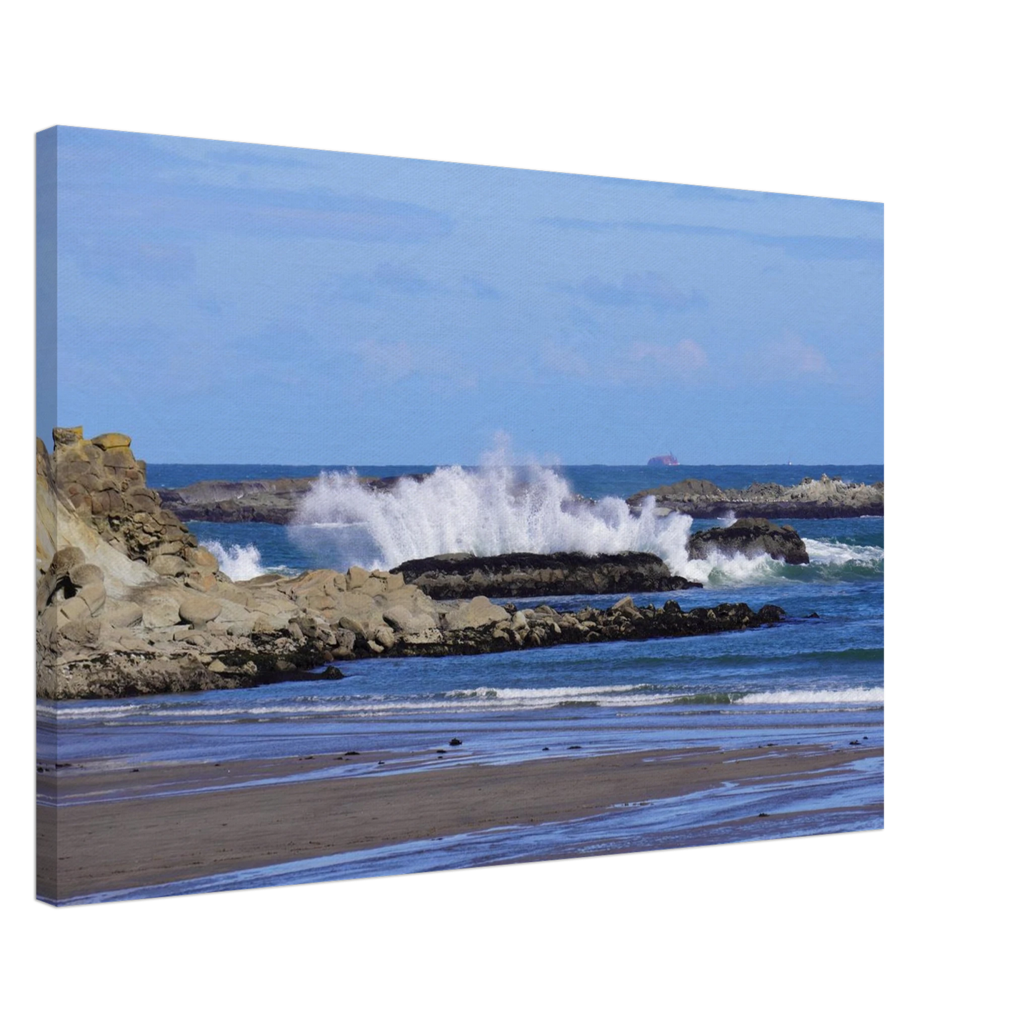 Pacific wave crashing over rugged rocks on the Oregon coast as canvas wall art.