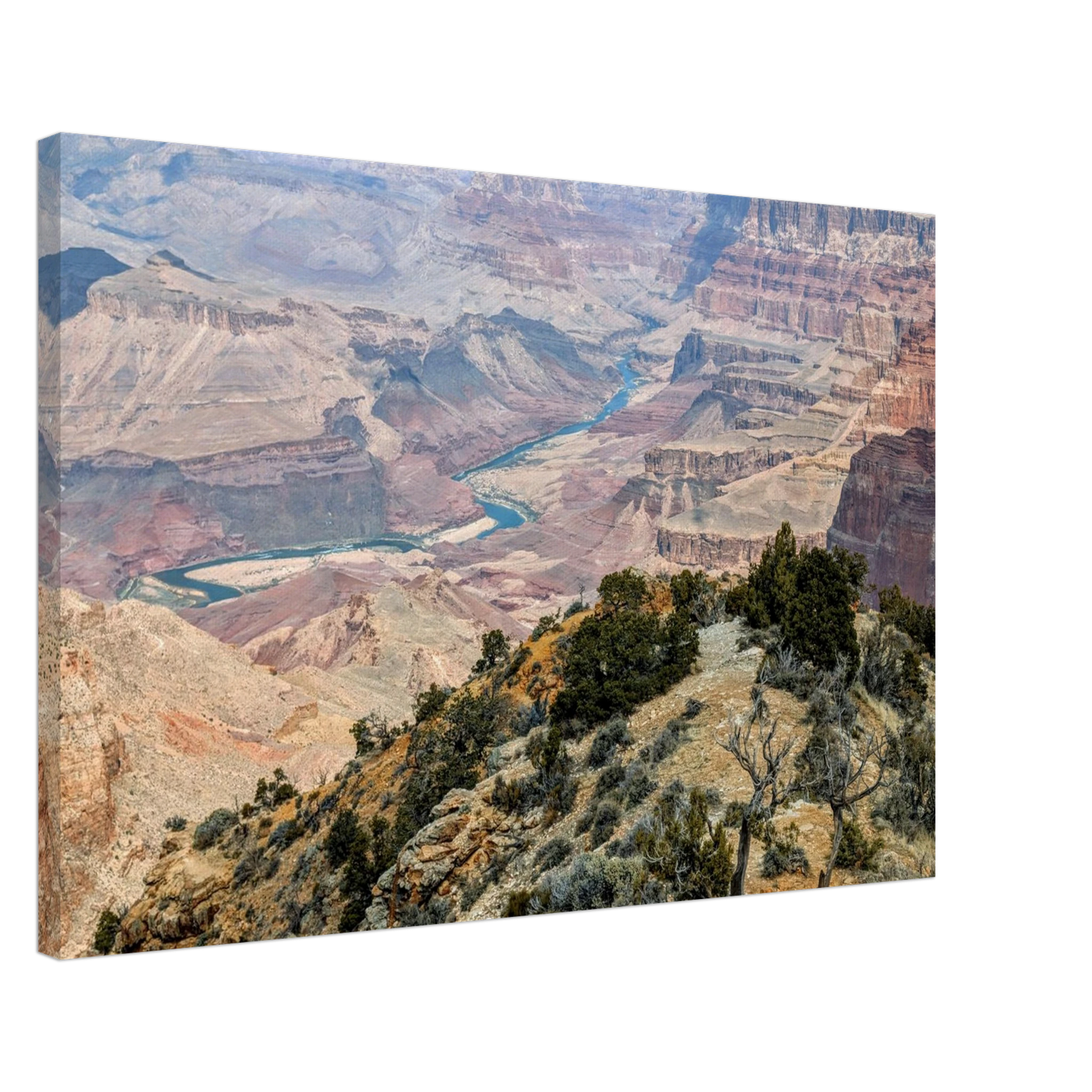 Colorado River and layered canyon walls viewed from Lipan Point on the South Rim of Grand Canyon National Park as canvas wall art.
