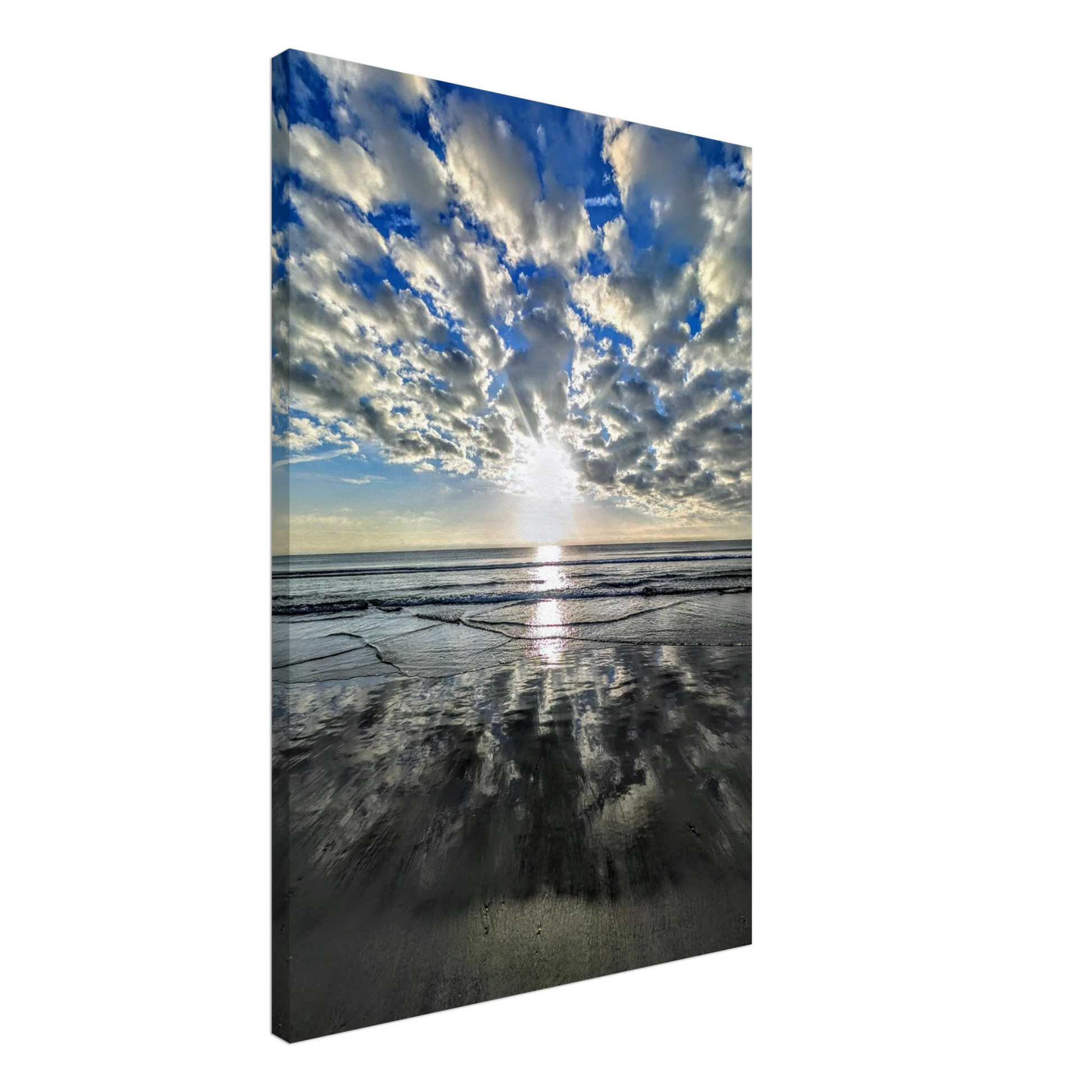 Dramatic clouds reflected across wet sand at Vilano Beach Florida.