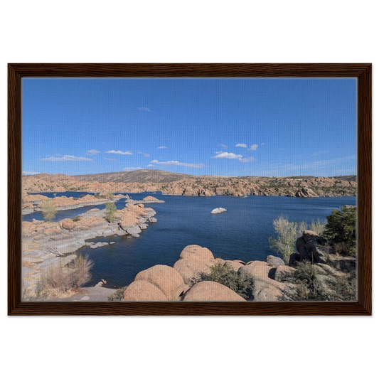 Watson Lake Arizona with blue water and desert rock formations as premium canvas wall art.