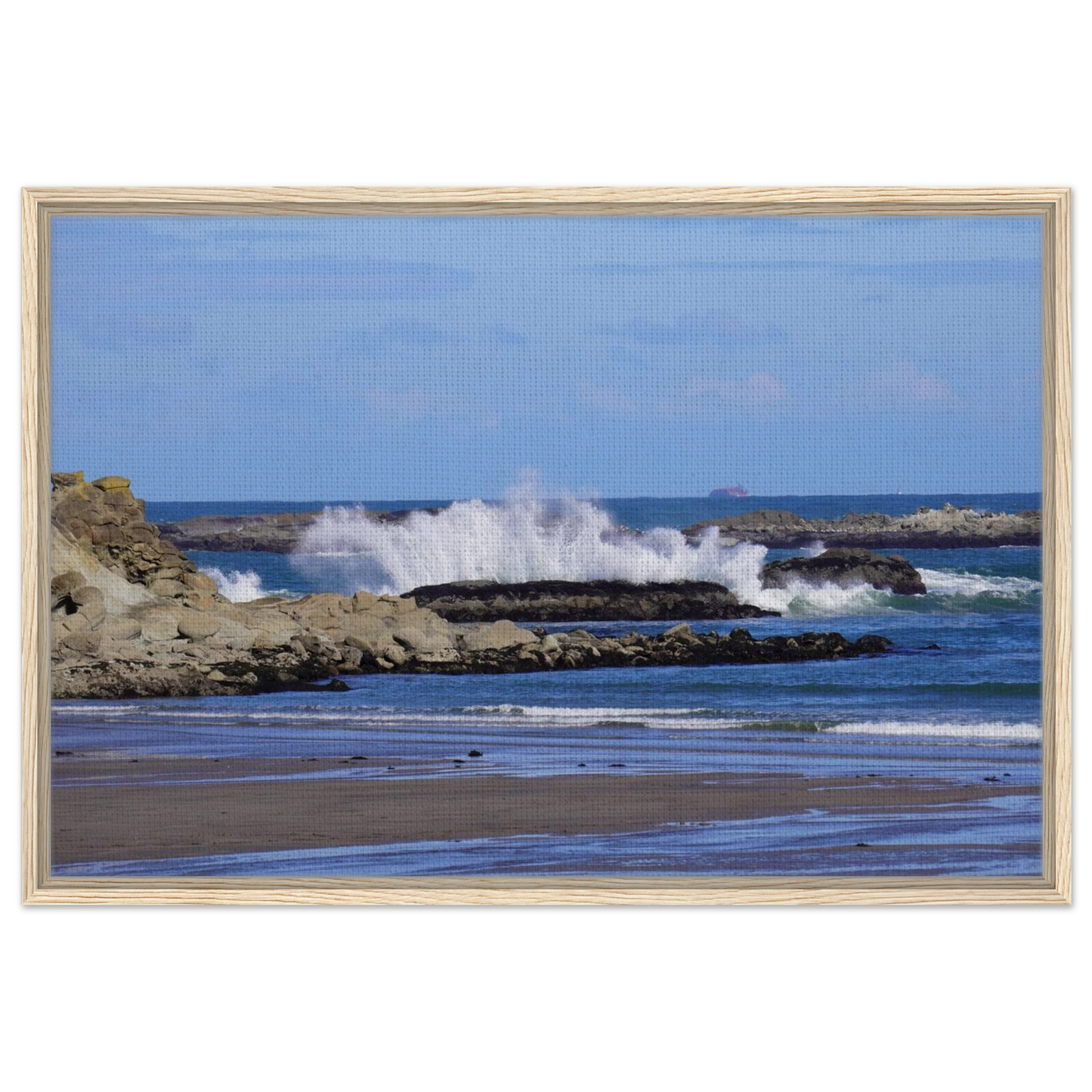 Pacific wave crashing over rugged rocks on the Oregon coast as canvas wall art.